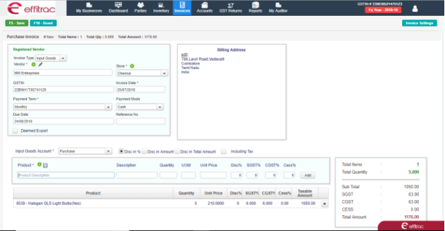 Create Purchase Invoice in Sales management software